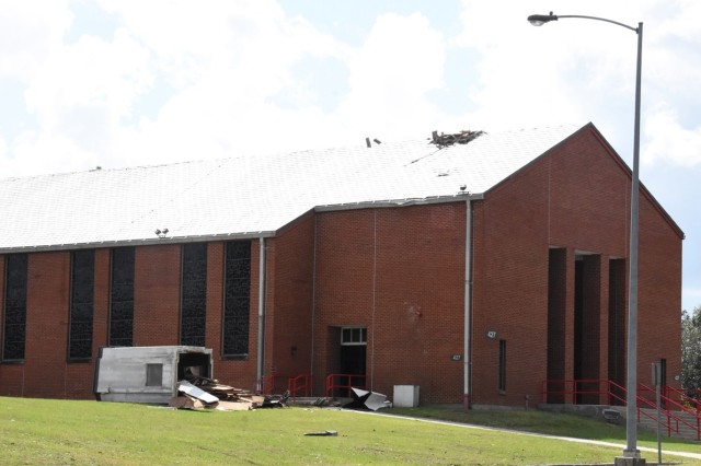 Battered, but not beaten. The steeple of the Fort Polk Main Post Chapel might have been knocked from its perch, but the building stands strong.