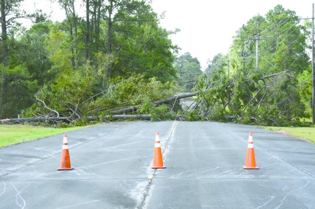 Trees downed by Hurricane Laura’s 130 mile per hour winds blocked roadways across the Joint Readiness Training Center and Fort Polk.