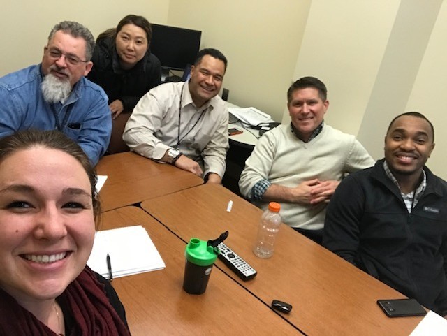 Liz Furlong (left), ACC-RI contract specialist, takes a selfie with her JTL II group prior to the COVID-19 pandemic, which changed the program's format from in-person to virtual. (Photo by Liz Furlong)