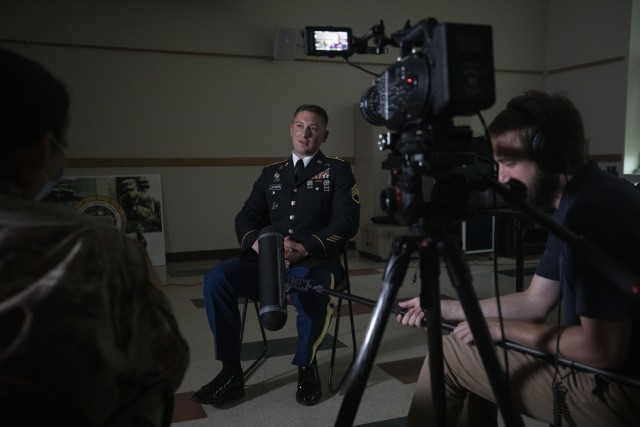 Staff Sgt. Benjamin Latham, a U.S. Army Reserve combat engineer representing the 108th Training Command (Initial Entry Training), prepares for an interview following a presentation board during the 2020 U.S. Army Reserve Best Warrior Competition on Sept. 9, at Fort McCoy, Wisconsin. Approximately 50 Soldiers from across the nation travelled to compete in this year’s Best Warrior, hosted from Sept. 4-10, 2020. The 2020 BWC is an annual competition that brings in the best Soldiers across the U.S. Army Reserve to earn the title of “Best Warrior” among their peers. Competitors are evaluated on their individual ability to adapt and overcome challenging scenarios and battle-focused events, which test their technical and tactical abilities under stress and extreme fatigue. (U.S. Army Reserve photo by Spc. Zachary Johnson)