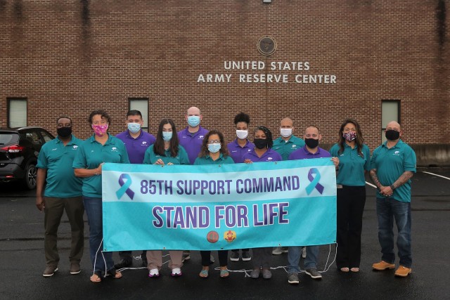 Army Reserve Stand for Life trainers pause for a photo during the first virtual Stand for Life suicide prevention training event with 79 suicide prevention liaisons across Army Reserve units throughout the continental U.S. The training which was...