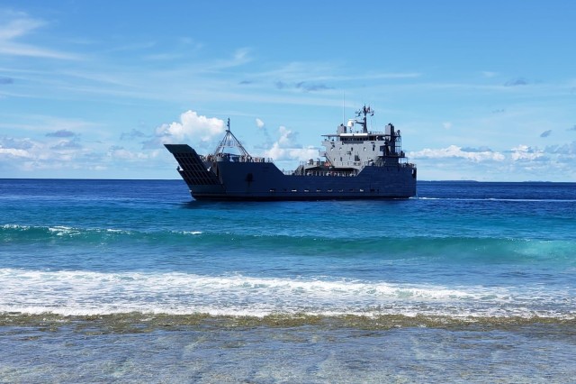 The U.S. Army logistic support vessel LTG William B. Bunker (LSV-4) arrives at Angaur, Palau, Sept. 7. The 8th Theater Sustainment Command and 17th Field Artillery Brigade used LSV-4 to move High Mobility Artillery Rocket Systems from Guam to practice force projection and expeditionary sustainment as part of Defender Pacific 20, a joint exercise that demonstrates strategic readiness by deploying combat credible forces across the Indo-Pacific Theater of operations. "The LSVs provide critical movement and maneuver capabilities in support of the joint force," said Maj. Gen. David Wilson, commanding general, 8th Theater Sustainment Command, "which is critical for theater opening, distribution and sustainment in support of the [Theater Joint Force Land Component Commander] and Joint Force Commander."