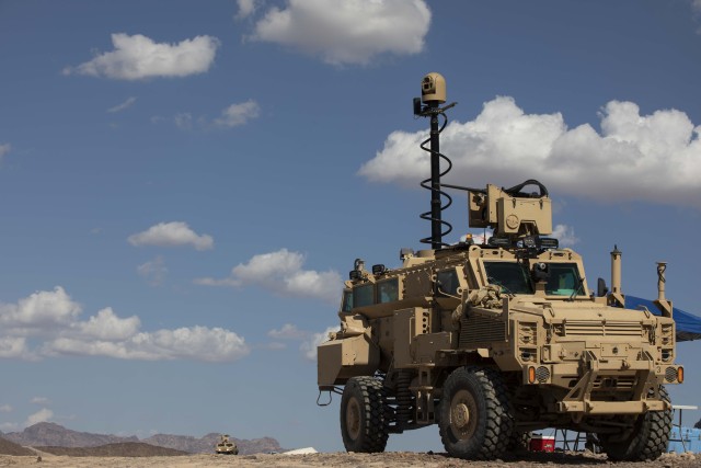 The Next-Generation Combat Vehicle Mine-Resistant Ambush Protected surrogate conducts a live-fire exercise during the Project Convergence capstone event at Yuma Proving Ground, Arizona, Aug. 11 – Sept. 18, 2020. Project Convergence is the Army’s campaign of learning to aggressively advance solutions in the areas of people, weapons systems, command and control, information, and terrain; and integrate the Army’s contributions to Joint All Domain Operations. The Army will host live demonstrations of the exercises on Sept. 21 and Sept. 23, 2020 at Yuma. 