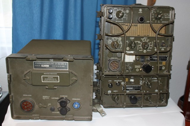 WIESBADEN, Germany -- A historic German navy Cold War era AN/GRC-9-GY radio set is displayed in the U.S. Army Europe Museum in the Mission Command Center on Clay Kaserne. The radio was donated by the German national and former sailor Franz Badjon...