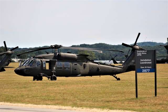 UH-60 Black Hawk helicopters with the Wisconsin National Guard’s 1st Battalion, 147th Aviation Regiment are shown Aug. 13, 2020, at Fort McCoy, Wis. Members of the unit regularly complete training operations at Fort McCoy and the unit also...