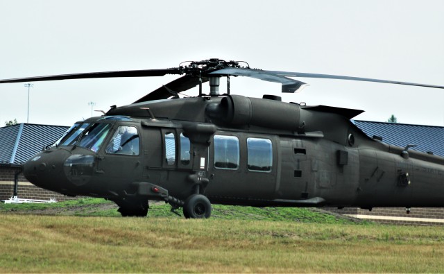 A UH-60 Black Hawk helicopter with the Wisconsin National Guard’s 1st Battalion, 147th Aviation Regiment is shown Aug. 13, 2020, at Fort McCoy, Wis. Members of the unit regularly complete training operations at Fort McCoy and the unit also...