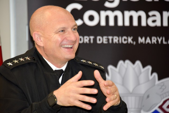 Focused on diversity and inclusion, Gen. Ed Daly, commanding general of Army Materiel Command, explains how the Army must lead the way in positive culture change as he speaks to leaders from Army Medical Logistics Command on Sept. 11 at Fort Detrick, Maryland.