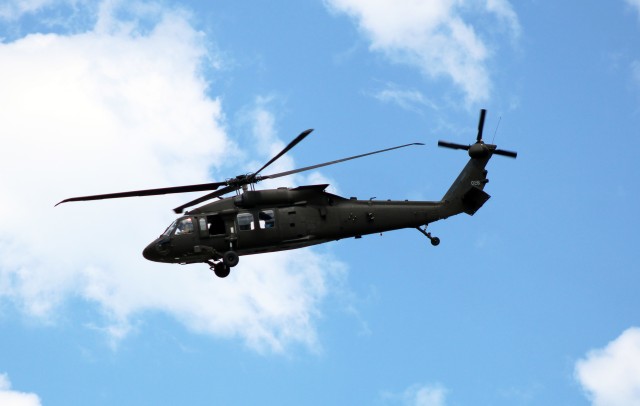 An aircrew with the Wisconsin National Guard's 1st Battalion, 147th Aviation Regiment operate a UH-60 Black Hawk helicopter Aug. 13, 2020, at Fort McCoy, Wis. Members of the unit regularly complete training operations at Fort McCoy and the unit...