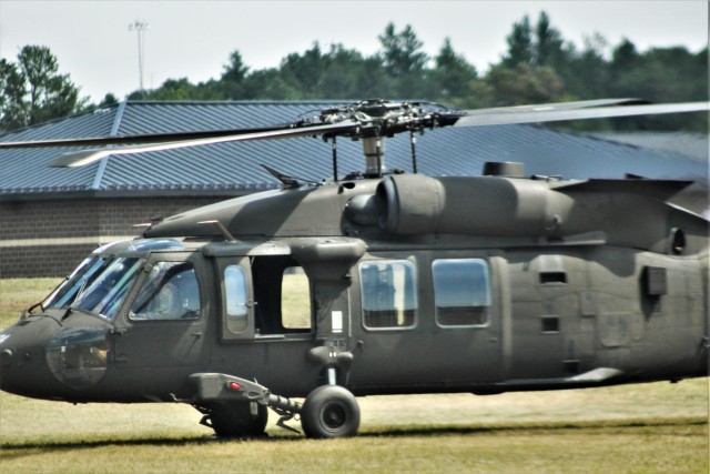 A UH-60 Black Hawk helicopter with the Wisconsin National Guard’s 1st Battalion, 147th Aviation Regiment is shown Aug. 13, 2020, at Fort McCoy, Wis. Members of the unit regularly complete training operations at Fort McCoy and the unit also...
