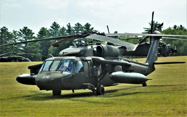 UH-60 Black Hawk helicopters with the Wisconsin National Guard’s 1st Battalion, 147th Aviation Regiment are shown Aug. 13, 2020, at Fort McCoy, Wis. Members of the unit regularly complete training operations at Fort McCoy and the unit also...