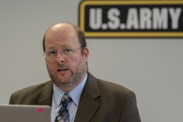 Richard Davis, Defense Finance and Accounting Service Indianapolis site deputy director, talks to a virtual audience during a virtual Theater Orientation Conference at the Maj. Gen. Emmett J. Bean Federal Center in Indianapolis Aug. 17. The...