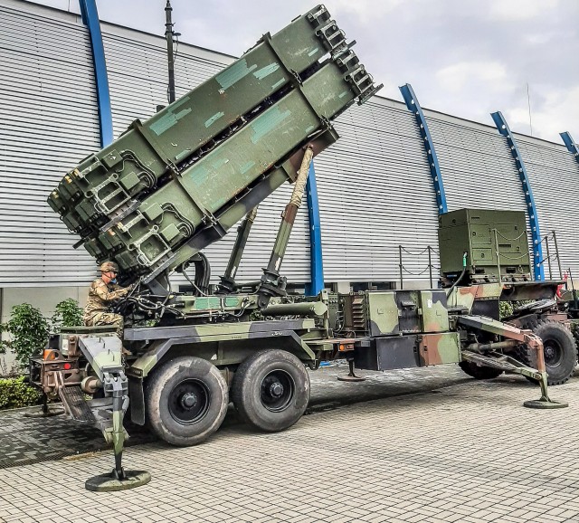 Soldiers from Alpha Battery, 5th Battalion, 7th Air Defense Artillery Regiment conducting an emplacement of the Patriot Launching System at the 28th International Defense Industry Exhibition MSPO 2020 on Sept 7, 2020 in Targi Kielce, Poland.