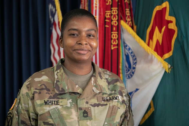 Army Sgt. 1st Class Rachelle White, a senior facilitator at the Noncommissioned Officer Academy Hawaii (NCOA), poses for a photograph at the NCOA in Mililani, Hawaii, August 20, 2020. White won the Basic Leaders Course Facilitator of the Year,...