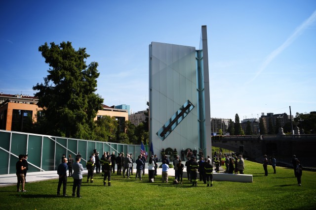 U.S. Army Garrison Italy Commander Col. Dan Vogel attended the September 11th wreath laying ceremony at the Memoria e Luce monument in Padua to remember the innocent victims of 9/11 attacks on Friday, September 11, 2020.