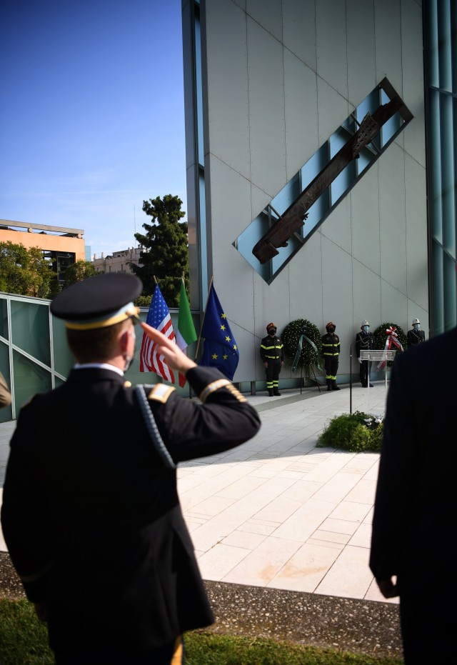 U.S. Army Garrison Italy Commander Col. Dan Vogel attended the September 11th wreath laying ceremony at the Memoria e Luce monument in Padua to remember the innocent victims of 9/11 attacks on Friday, September 11, 2020.