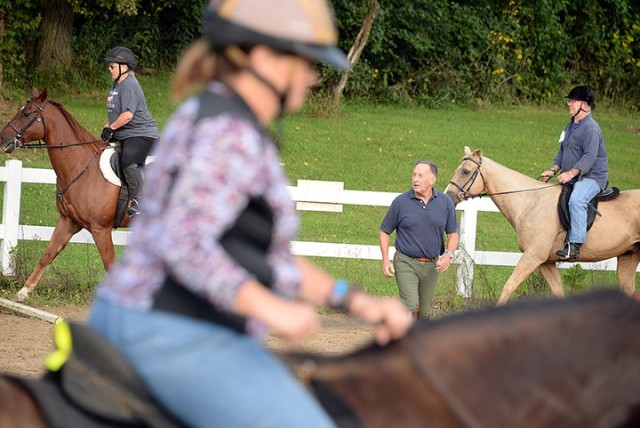 Eight Easy Lessons to Foxhunting instructor retired Lt. Col. Simon Gardner offers advice and assessment as riders — including Julie Schock on solid appaloosa Tango, Kay Johnson on Tennessee walking horse Gunner, and Mike Warren on palomino paint...