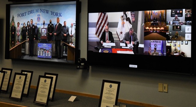 Assistant Secretary of Defense for Sustainment W. Jordan Gillis recognized Fort Drum as the Army’s recipient of the 2020 Commander in Chief’s Annual Award for Installation Excellence, via a virtual award presentation Sept. 14. (Photo by Mike...