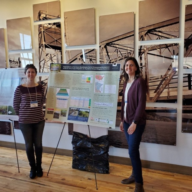 April Marcangeli, St. Paul District regulatory project manager, and Leslie Day, St. Paul District regulatory mitigation coordinator, present the stream quantification tool at the 2020 stream symposium in Stillwater, Minnesota, Feb. 23.