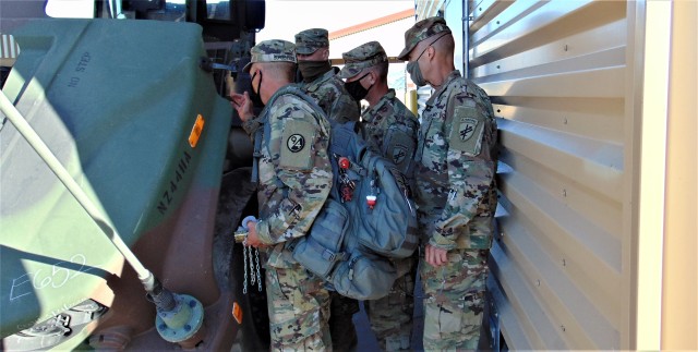 Instructors assigned to the 3rd Brigade, 94th Training Division – Force Sustainment (TD-FS), explains the Joint Light Tactical Vehicle (JLTV) characteristics, features, operations, maintenance aspects to students attending the first Fort Hunter Liggett, California, JLTV Operator New Equipment Training Course, August 9-14, 2020. The 94th TD-FS leads the JLTV driver’s training courses for all Army’s components. (U.S. Army Reserve photo by Staff Sgt. Eric Sievert)