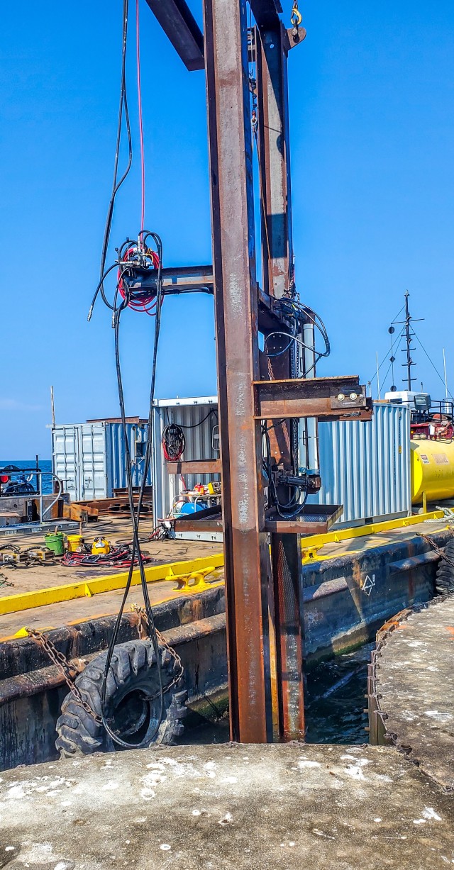 U.S. Army Corps of Engineers Buffalo District contractor Great Lakes Dock and Materials, LLC's dive platform, Lorain Harbor, OH, July 8, 2020.