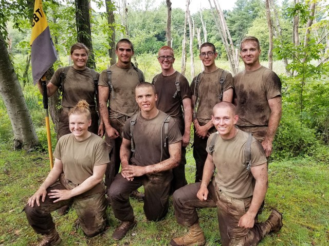 Class of 2021 Cadet Eston Smith (top row, far right) with the Cadet Basic Training squad he led two summers ago.  	   Courtesy Photo