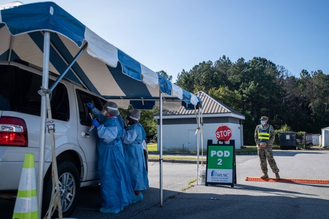 MUSC COVID responders collect samples from patients during COVID testing Sept. 22.