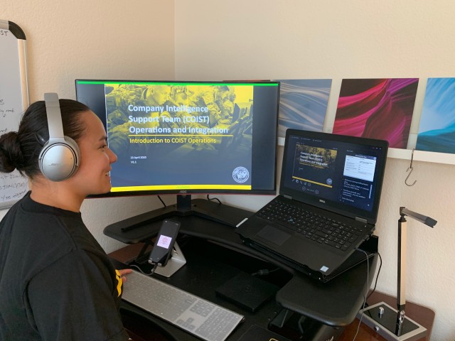 7305th Medical Training Support Battalion Training non-commissioned officer Sgt. 1st Class Antoinette Alberto, communicating with other team members prior to August’s annual training Sept. 24, 2020. The Army Reserve Medical Readiness and...