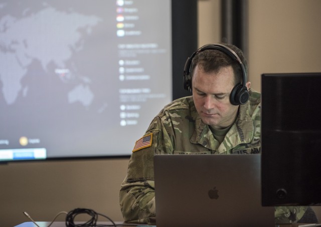 More than a dozen Idaho Army National Guard Soldiers participated in the National Guard’s Cyber Shield 20 exercise Sept 12-27, 2020.  Members of Idaho’s Defense Cyber Operations Element were among nearly 600 Soldiers from more than 40 states who participated in the two-week training event. The defensively focused tactical annual cyber exercise was hosted virtually this year and gave Idaho Soldiers the chance to develop and use their cyber defense skills while building key relationships with the state’s Office of Information Technology Services, its mission partner, during the exercise. (U.S. National Guard photo by Master Sgt. Becky Vanshur)