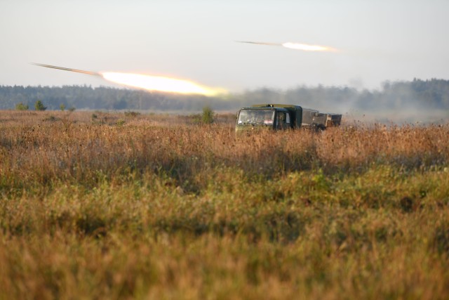 Croatian Seamount Battery MLRS firing during Wojtek Fire Exercise.