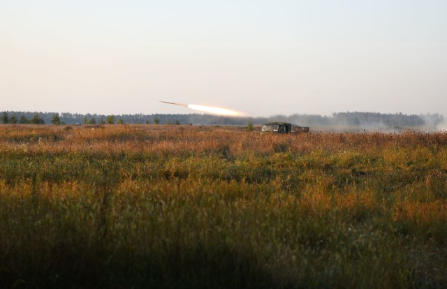 Croatian Seamount Battery MLRS firing during Wojtek Fire Exercise.