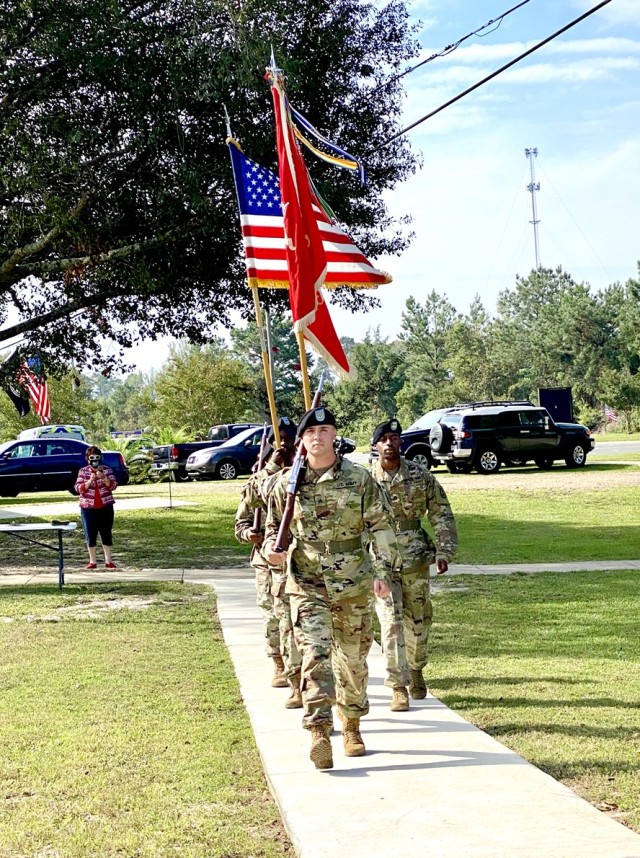 A color guard from317th Engineer Battalion, 3rd Brigade Combat Team, 10th Mountain Division lead by Staff Sgt. Deric Burnett presented the colors during the Anacoco POW/MIA Remembrance Ceremony on Sep. 18.  From front to rear the team consisted of...