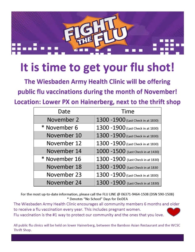 The Wiesbaden Army Health Clinic and CDC remind community members the flu vaccine is the most important step they can take this year to protect against the flu virus and reduce the burden on medical resources during the COVID-19 pandemic.
