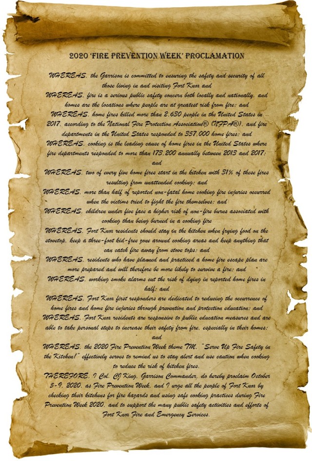 Fort Knox garrison leaders proclaim Oct. 5-9 ‘Fire Prevention Week’