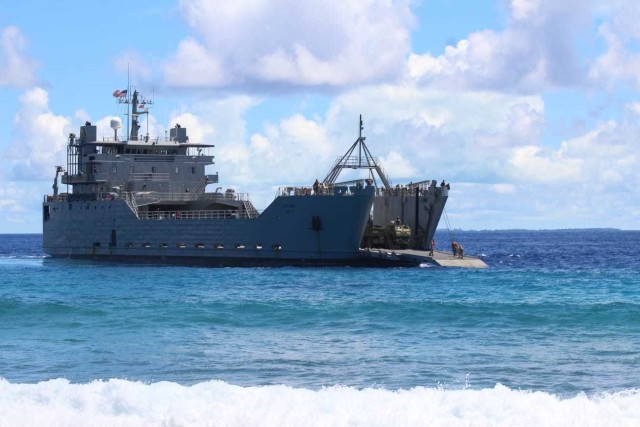 The USAV Lt. General William B. Bunker, a U.S. Army logistics support vehicle (LSV) out of Joint Base Pearl Harbor-Hickam, Hawaii, off the island of Anguar, in the Republic of Palau September 8. U.S. Army Pacific Soldiers from Washington and...