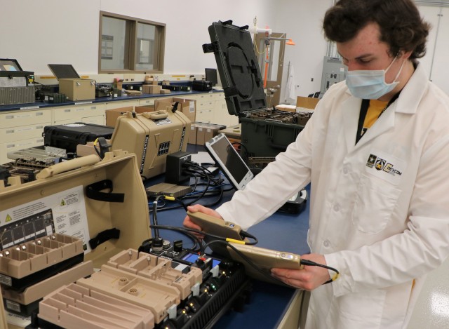 C5ISR Center chemical engineer David Shoemaker continues work at APG on mission-essential projects for Army modernization priorities. He is testing the prototype silicon anode Conformal Wearable Battery that delivers double the performance in the same form factor.