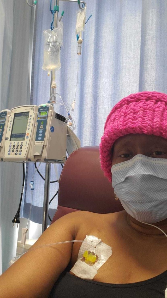Patricia Jones, a clinical systems trainer at Landstuhl Regional Medical Center, goes through chemotherapy treatment for breast cancer in late 2019.