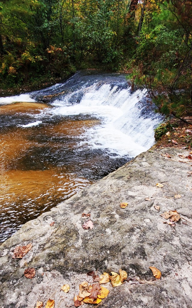 A scene of Trout Falls on the La Crosse River in the Pine View Recreation Area is shown with fall colors Sept. 27, 2020, at Fort McCoy, Wis. The recreation area includes acres of publicly accessible land with hiking trails, Pine View Campground,...