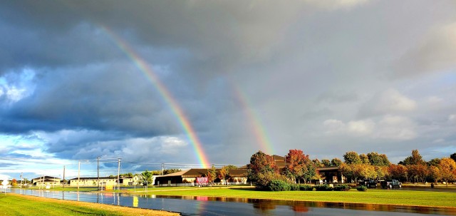 A rainbow is shown around 6 p.m. on Sept. 28, 2020, near Fort McCoy, Wis., after an isolated rain shower. Located in the heart of the upper Midwest, Fort McCoy is the only U.S. Army installation in Wisconsin. The installation has provided support...