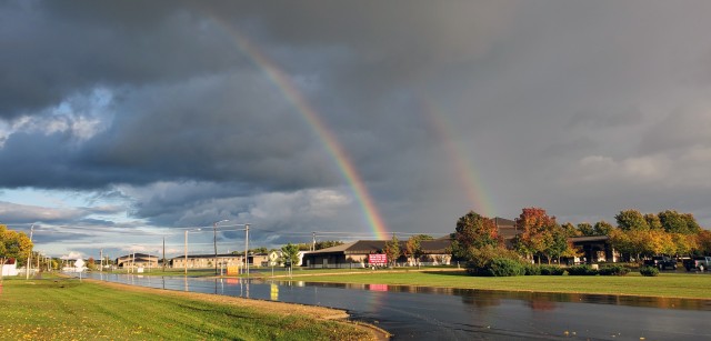 A rainbow is shown around 6 p.m. on Sept. 28, 2020, near Fort McCoy, Wis., after an isolated rain shower. Located in the heart of the upper Midwest, Fort McCoy is the only U.S. Army installation in Wisconsin. The installation has provided support...