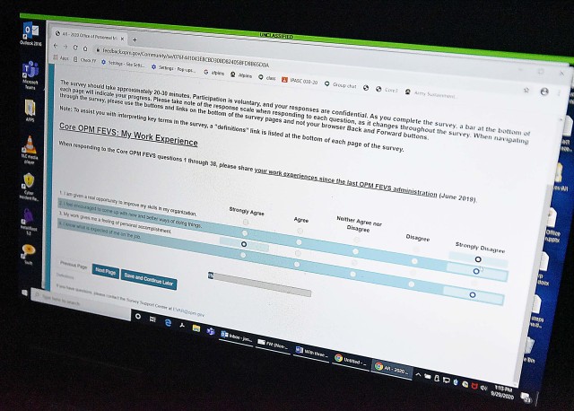 The Federal Employee Viewpoint Survey only takes about 25 minutes to complete. The time spent on the survey helps leadership understand what employees think about their work environment in order to make changes for the better. (Photo by Jon...