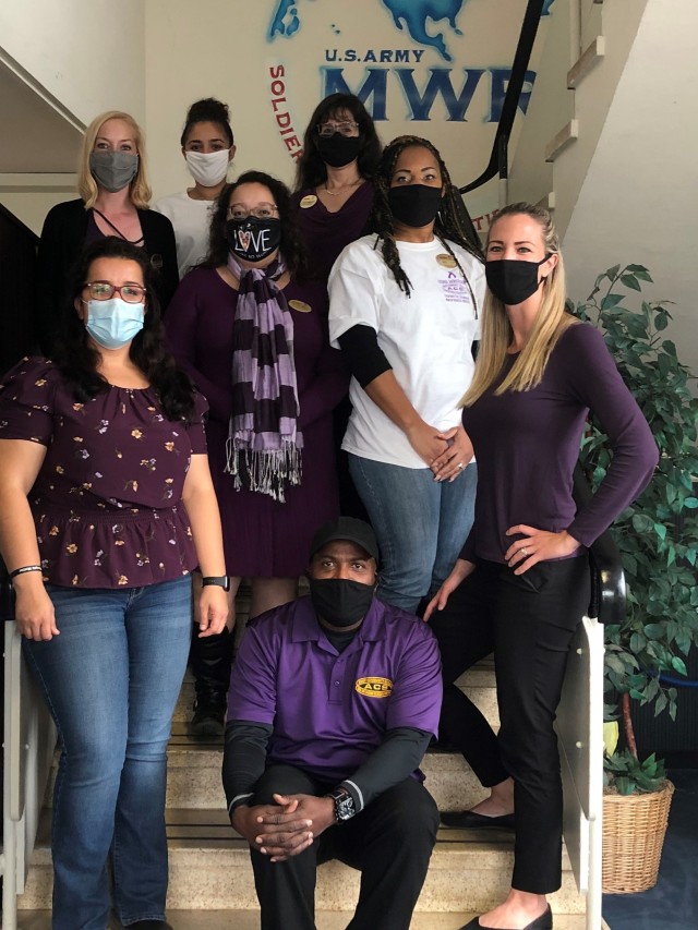 WIESBADEN, Germany - Army Community Services staff at U.S. Army Garrison Wiesbaden wear purple to stand up against violence as a part of their programming for Domestic Violence Awareness month Oct. 1.