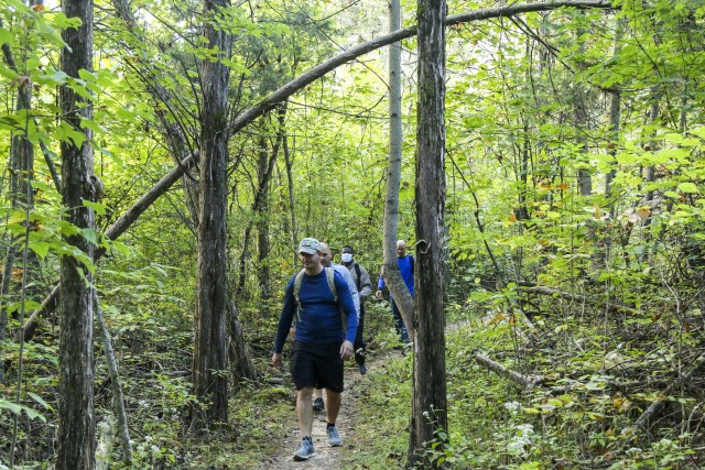 4th Cavalry Multi-Functional Training Brigade, 4-410th Brigade Support Battalion Soldiers walk the trails of Saunders Springs Nature Preserve for their unit’s first ever Foundational Day event on September 25 in Radcliff, Ky. Foundational Day is...