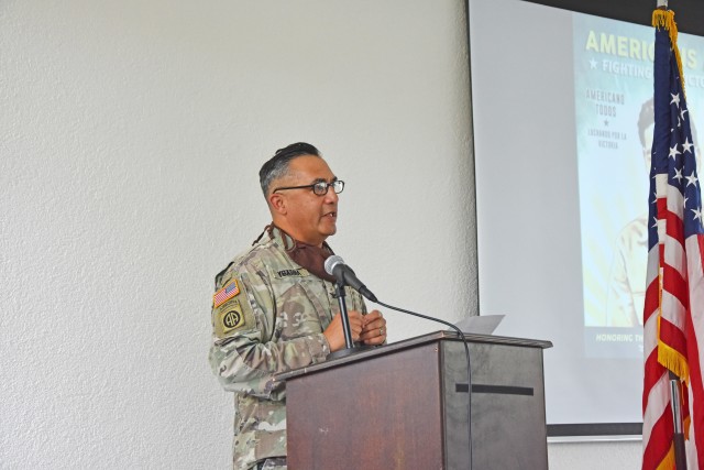 WIESBADEN, Germany - Col. Samuel Ybarra speaks at the U.S. Army Garrison Wiesbaden Hispanic Heritage Month observance Sept. 30 at the Clay Kaserne Chapel.
