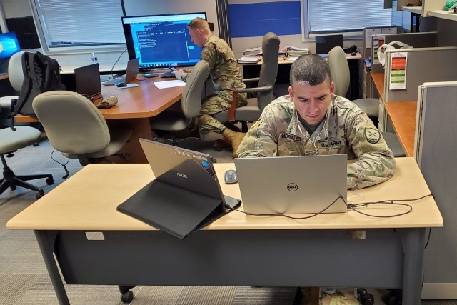 Soldiers from the Maryland National Guard’s 169 Cyber Protection Team participate in Cyber Shield 2020 at the Pvt. Henry Costin Readiness Center in Laurel, Md., September 24.  Cyber Shield ran from September 12—27, and was conducted virtually...