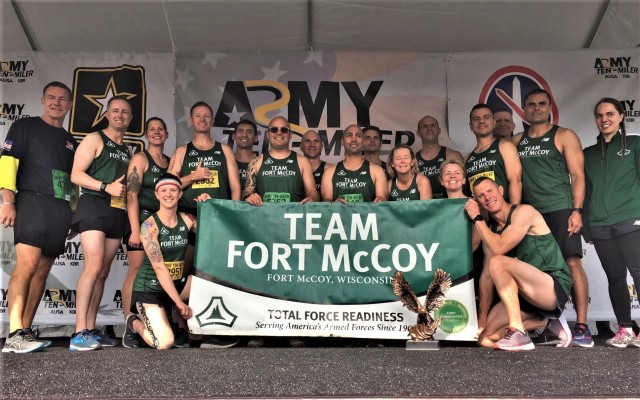 Members of the 2019 Fort McCoy Army Ten-Miler team pose for a photo with the first place Army Ten-Miler Eagle Trophy on Oct. 13, 2019, in Washington, D.C. Fort McCoy entered two teams in the 2019 competition in the Reserve Mixed category. Fort...