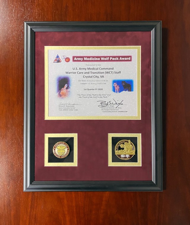 The U.S. Army Medical Command (MEDCOM), Chief of Staff and Chief, AMEDD Civilian Corps, Mr. Richard Beauchemin presented the Q1 FY2020 Wolf Pack Award to the U.S. Army Recovery Care Program (ARCP) during a ceremony held at the ARCP Headquarters in...