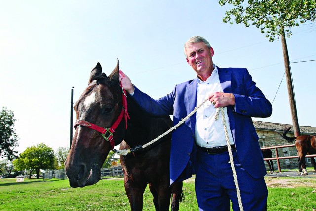 Retired Lt. Gen. David Halverson met his namesake quarterhouse General Halverson Sept. 30, 2020, at the Fort Sill Artillery Half Section stables. Halverson was the FCoE and Fort Sill commanding general from 2009-2012.