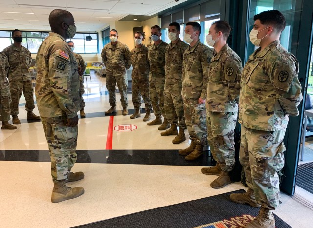 The Surgeon General of the Army and Commanding General for U.S. Army Medical Command (MEDCOM), Lt. Gen. R. Scott Dingle talks to participants of the Army’s Interservice Physician Assistant Program, Sept. 28 on Fort Stewart at Winn Army Community Hospital.