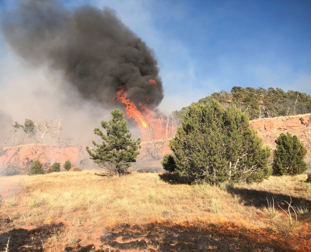 FORT CARSON, Colo. — Fort Carson Fire Department and other agencies battle the Wild Horse Fire, which jumped on post and burned over 600 acres of training area Oct. 12, 2020. (Courtesy photo)