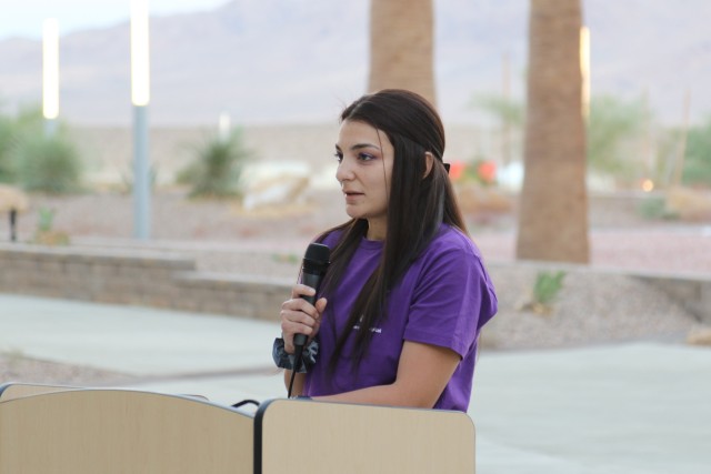 First Lt. Tiffany Mendez, a registered nurse with Weed Army Community Hospital, shares her story of loss during a Pregnancy and Infant Loss Awareness month event October 15 at Weed ACH at Fort Irwin, Calif. (U.S. Army photo by Kimberly Hackbarth/ Weed ACH Public Affairs Office)